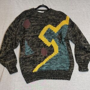 Vtg Nicolas Allen Mens Abstract Pattern Knit Sweater Size XL Cosby Grandpa 80's